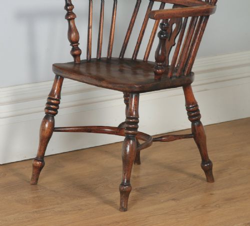 fig 7. Antique English Set of 10 Ten Victorian Ash, Beech & Elm Windsor Stick & Hoop Back Kitchen Dining Chairs (Circa 1840)