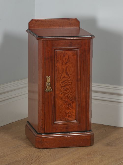 fig 1. Antique English Victorian Pitch Pine Bedside Chest Pot Cupboard Night Stand Cabinet (Circa 1890)