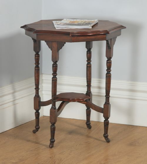 Antique English Edwardian Mahogany Octagonal Occasional Side Lamp Hall Table (Circa 1910)