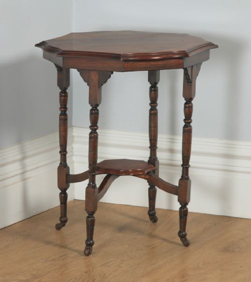 fig 1. Antique English Edwardian Mahogany Octagonal Occasional Side Lamp Hall Table (Circa 1910)