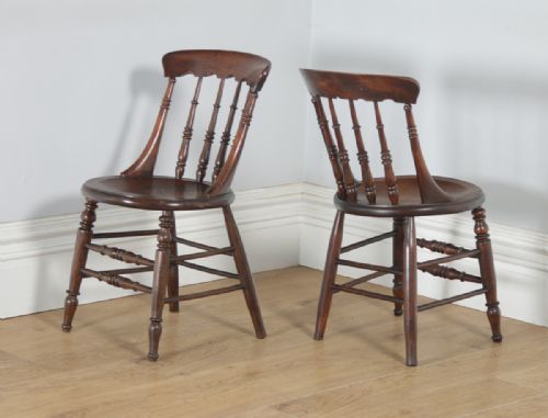 fig 3. Antique English Set of 8 Eight Victorian Ash & Elm Windsor Spindle Bar Back Kitchen Dining Chairs (Circa 1880)