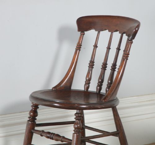 fig 4. Antique English Set of 8 Eight Victorian Ash & Elm Windsor Spindle Bar Back Kitchen Dining Chairs (Circa 1880)
