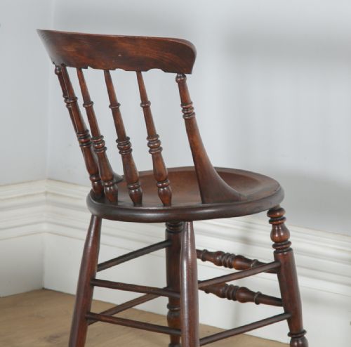 fig 6. Antique English Set of 8 Eight Victorian Ash & Elm Windsor Spindle Bar Back Kitchen Dining Chairs (Circa 1880)