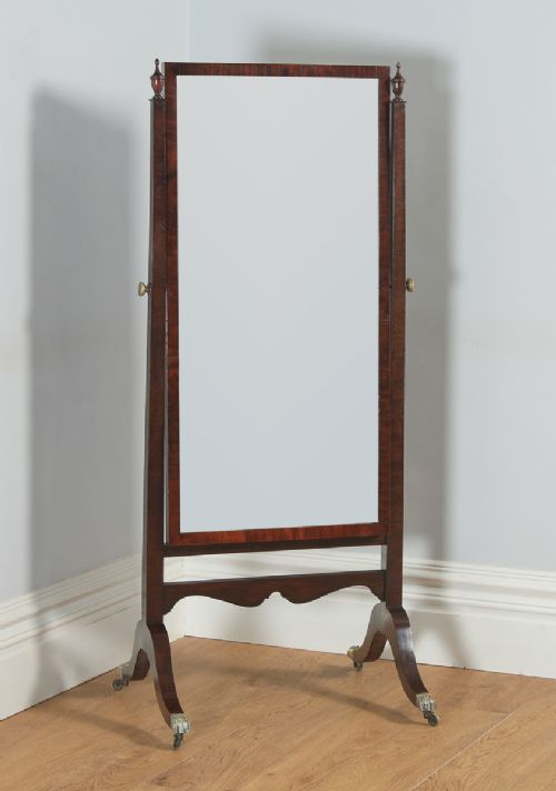 Antique English Georgian Regency Mahogany Floor Standing Rectangular Cheval / Dressing Mirror (Circa 1820)