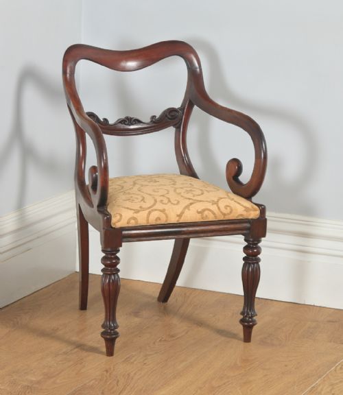 Antique English Victorian Mahogany Library Desk Dining Armchair Carver (Circa 1840)