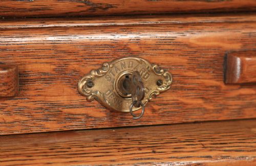fig 3. Antique American Edwardian 4ft 2” Oak Roll Top Pedestal Office Writing Desk by Horrocks Standard Company (Circa 1910)