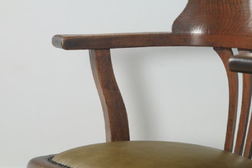 fig 5. Antique English George V Oak & Green Leather Revolving Office Desk Arm Chair (Circa 1920)