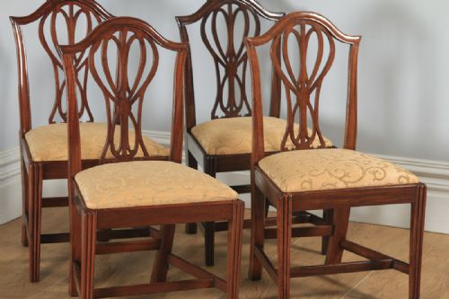 fig 3. Antique English Set of Four Georgian Hepplewhite Mahogany Dining Chairs (Circa 1780)