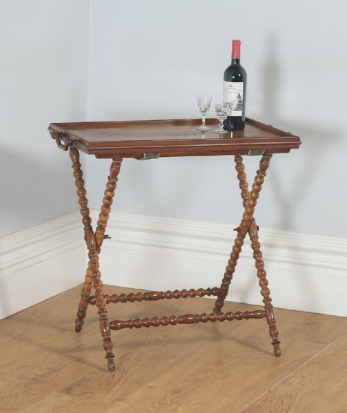 fig 1. Antique Italian Victorian Sorrento Ware Olive Inlaid Wood Butlers Table (Circa 1880)