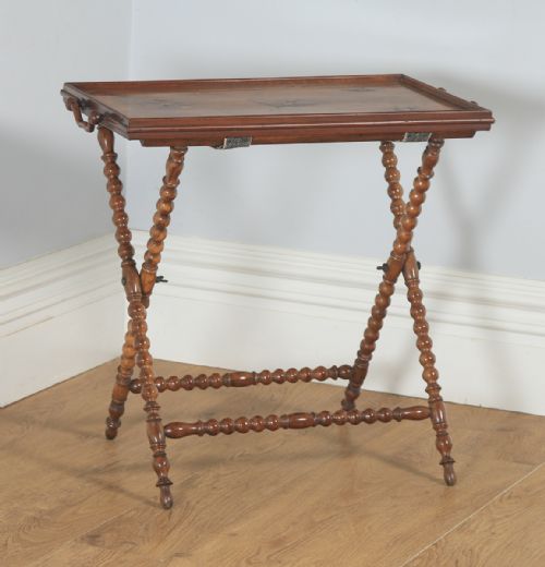 Antique Italian Victorian Sorrento Ware Olive Inlaid Wood Butlers Table (Circa 1880)