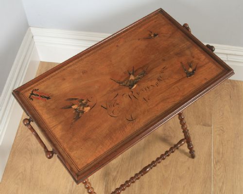 fig 3. Antique Italian Victorian Sorrento Ware Olive Inlaid Wood Butlers Table (Circa 1880)
