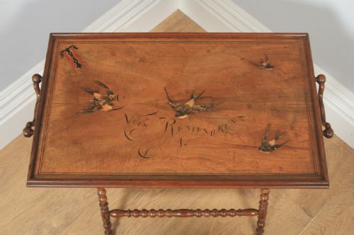 fig 5. Antique Italian Victorian Sorrento Ware Olive Inlaid Wood Butlers Table (Circa 1880)