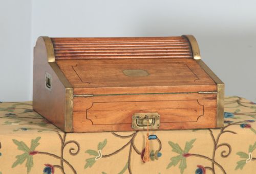 Antique Victorian Colonial Camphor Wood & Brass Rolltop Metamorphic Lap Box Writing Desk (Circa 1850)
