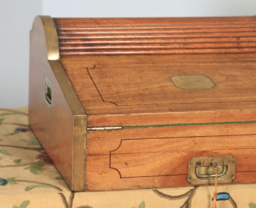 fig 2. Antique Victorian Colonial Camphor Wood & Brass Rolltop Metamorphic Lap Box Writing Desk (Circa 1850)