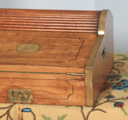 fig 3. Antique Victorian Colonial Camphor Wood & Brass Rolltop Metamorphic Lap Box Writing Desk (Circa 1850)