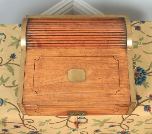 fig 7. Antique Victorian Colonial Camphor Wood & Brass Rolltop Metamorphic Lap Box Writing Desk (Circa 1850)