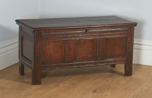 Antique English 18th Century Oak Joined & Panelled Coffer Chest Blanket Box (Circa 1730)