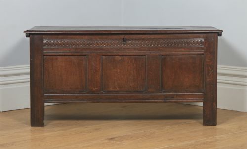 fig 2. Antique English 18th Century Oak Joined & Panelled Coffer Chest Blanket Box (Circa 1730)