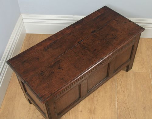 fig 3. Antique English 18th Century Oak Joined & Panelled Coffer Chest Blanket Box (Circa 1730)