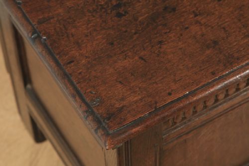 fig 4. Antique English 18th Century Oak Joined & Panelled Coffer Chest Blanket Box (Circa 1730)