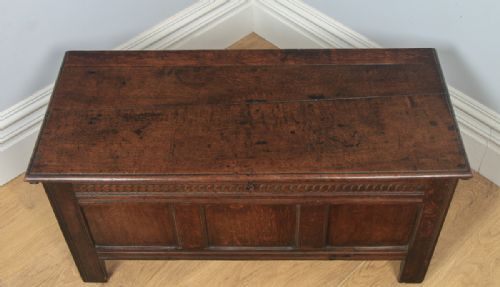 fig 5. Antique English 18th Century Oak Joined & Panelled Coffer Chest Blanket Box (Circa 1730)