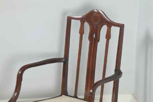 fig 4. Antique Edwardian Art Nouveau Inlaid Mahogany Open Salon Elbow Carver Armchair (Circa 1910)