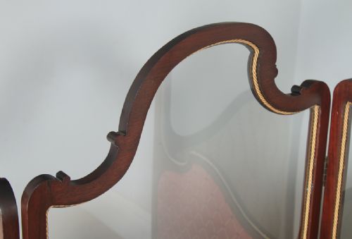 fig 2. Antique English Edwardian Mahogany Upholstered Four-Fold Panel Dressing Screen Divider (Circa 1910)