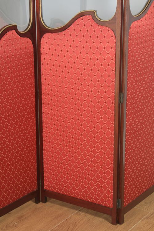 fig 4. Antique English Edwardian Mahogany Upholstered Four-Fold Panel Dressing Screen Divider (Circa 1910)
