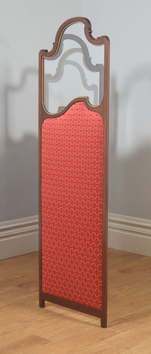 fig 6. Antique English Edwardian Mahogany Upholstered Four-Fold Panel Dressing Screen Divider (Circa 1910)