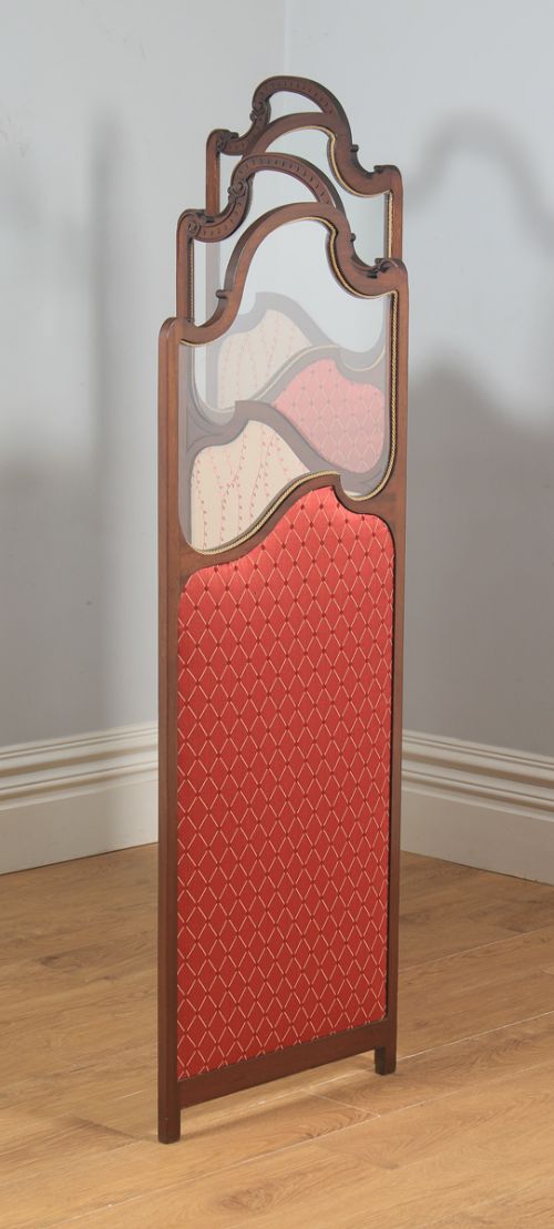 fig 7. Antique English Edwardian Mahogany Upholstered Four-Fold Panel Dressing Screen Divider (Circa 1910)