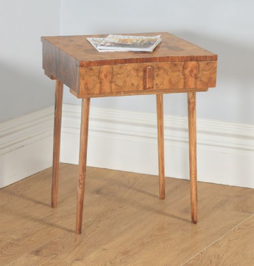 Antique English Art Deco Burr Walnut Bowed Bedside / Occasional Side Table (Circa 1930)