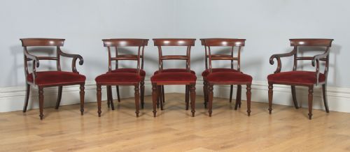fig 4. Antique English Set of Eight 8 Georgian Regency 19th Century Mahogany Bar Back Dining Chairs (Circa 1830)