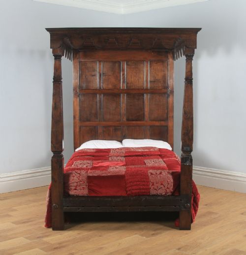 fig 2. Antique English Charles II Style 5ft King Size Oak Four Poster Bed (Circa 1870)