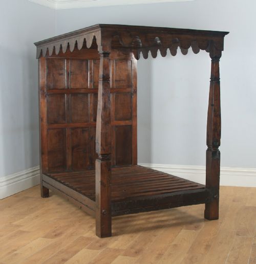 fig 3. Antique English Charles II Style 5ft King Size Oak Four Poster Bed (Circa 1870)