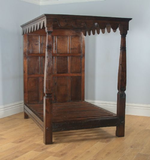 fig 4. Antique English Charles II Style 5ft King Size Oak Four Poster Bed (Circa 1870)