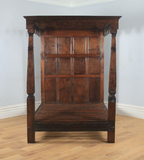 fig 5. Antique English Charles II Style 5ft King Size Oak Four Poster Bed (Circa 1870)