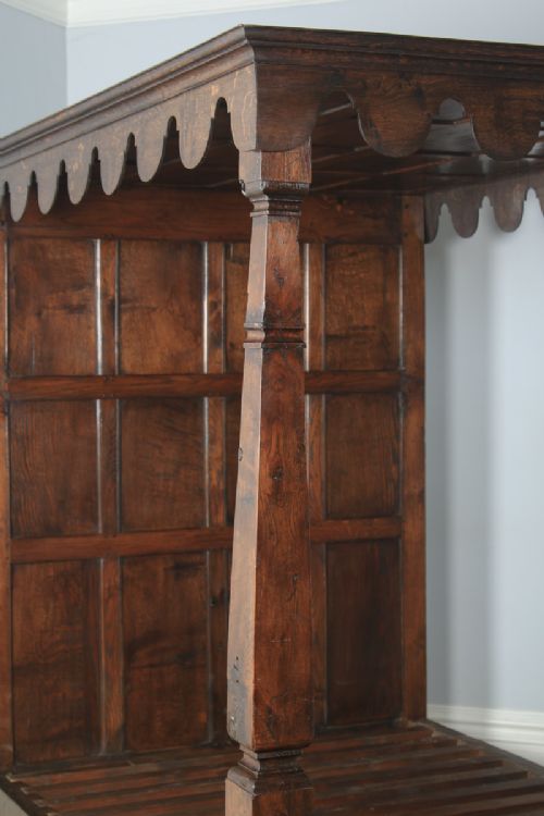 fig 8. Antique English Charles II Style 5ft King Size Oak Four Poster Bed (Circa 1870)