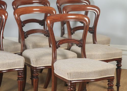 fig 4. Antique English Victorian Set of Eight 19th Century Mahogany Balloon Back Dining Chairs (Circa 1860)