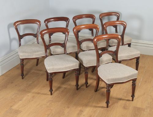 fig 7. Antique English Victorian Set of Eight 19th Century Mahogany Balloon Back Dining Chairs (Circa 1860)