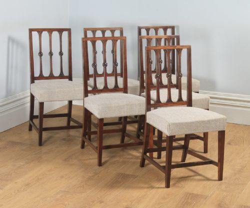 Antique English Set of Six Georgian Hepplewhite & Gothic Style Mahogany Dining Chairs (Circa 1900)