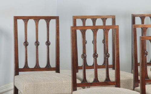 fig 3. Antique English Set of Six Georgian Hepplewhite & Gothic Style Mahogany Dining Chairs (Circa 1900)