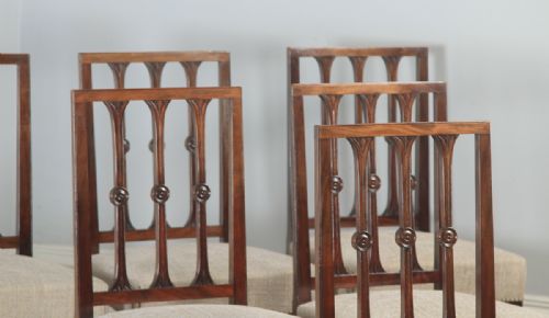 fig 4. Antique English Set of Six Georgian Hepplewhite & Gothic Style Mahogany Dining Chairs (Circa 1900)