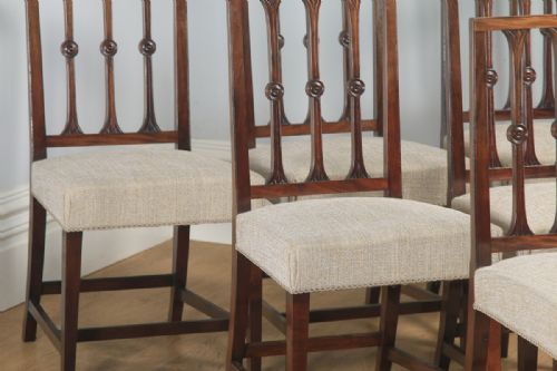 fig 5. Antique English Set of Six Georgian Hepplewhite & Gothic Style Mahogany Dining Chairs (Circa 1900)