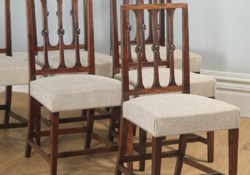 fig 6. Antique English Set of Six Georgian Hepplewhite & Gothic Style Mahogany Dining Chairs (Circa 1900)