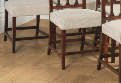 fig 7. Antique English Set of Six Georgian Hepplewhite & Gothic Style Mahogany Dining Chairs (Circa 1900)