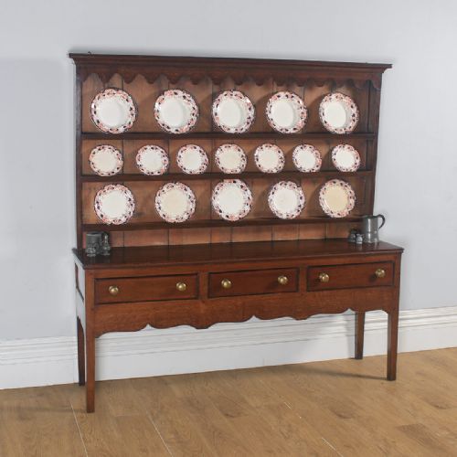Antique English 19th Century Georgian Oak Shropshire Joined Low Dresser Base & Rack Sideboard (Circa 1800)