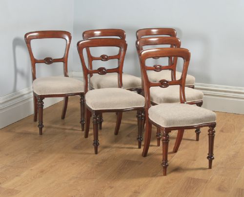 Antique English 19th Century Victorian Set of Six Walnut Balloon Back Dining Chairs (Circa 1880)