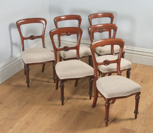 fig 1. Antique English 19th Century Victorian Set of Six Walnut Balloon Back Dining Chairs (Circa 1880)