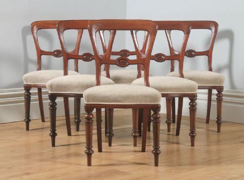 fig 2. Antique English 19th Century Victorian Set of Six Walnut Balloon Back Dining Chairs (Circa 1880)
