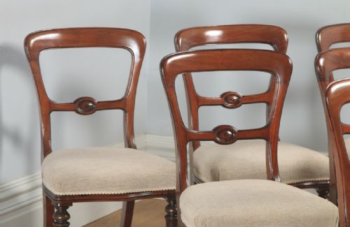 fig 3. Antique English 19th Century Victorian Set of Six Walnut Balloon Back Dining Chairs (Circa 1880)
